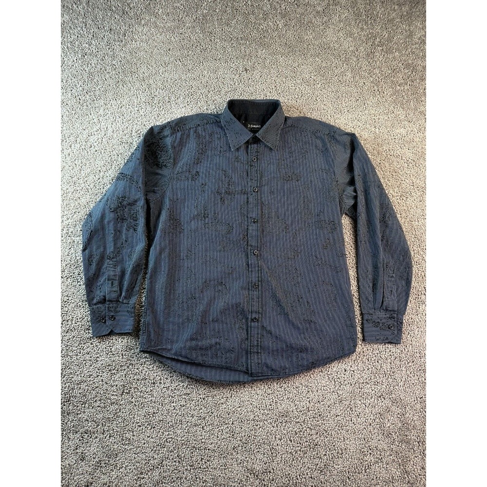 J Campbell Shirt Mens Large Black Gray Scattered Paisley Striped Button Up Flaw